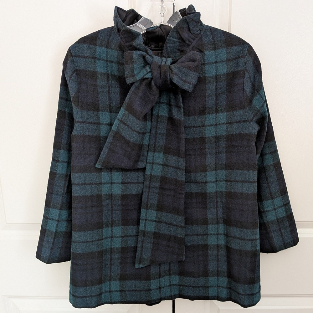 Tuckernuck Blackwatch Faye Plaid Wool Ruffle Neck Bow Back Blouse Top Size S NWT - Picture 6 of 9